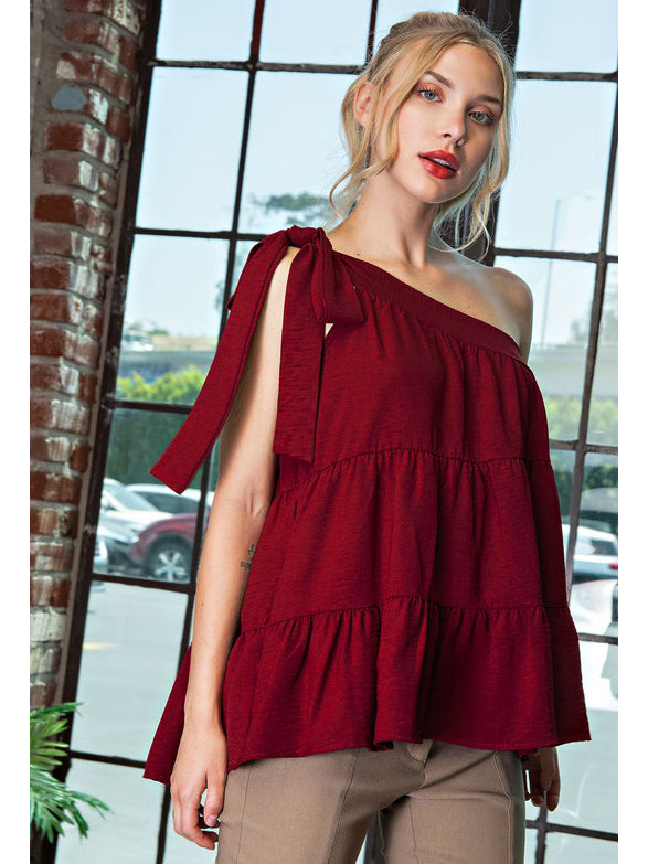 Red one shoulder online blouse