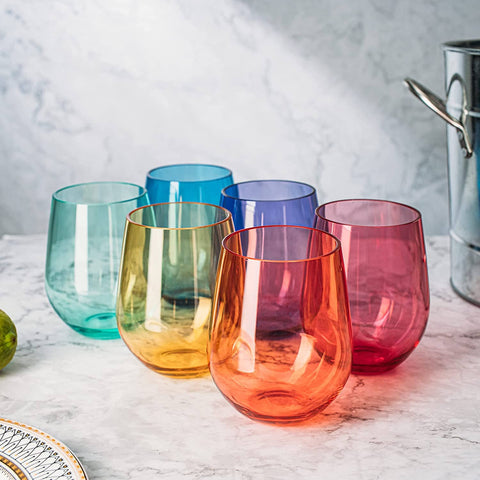 6 Unbreakable Colored Stemless Wine Glasses Acrylic Italian