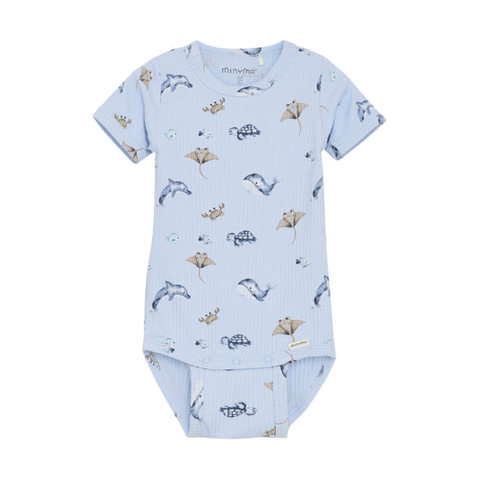 Boys Ribbed Short Sleeve Ocean Bodysuit