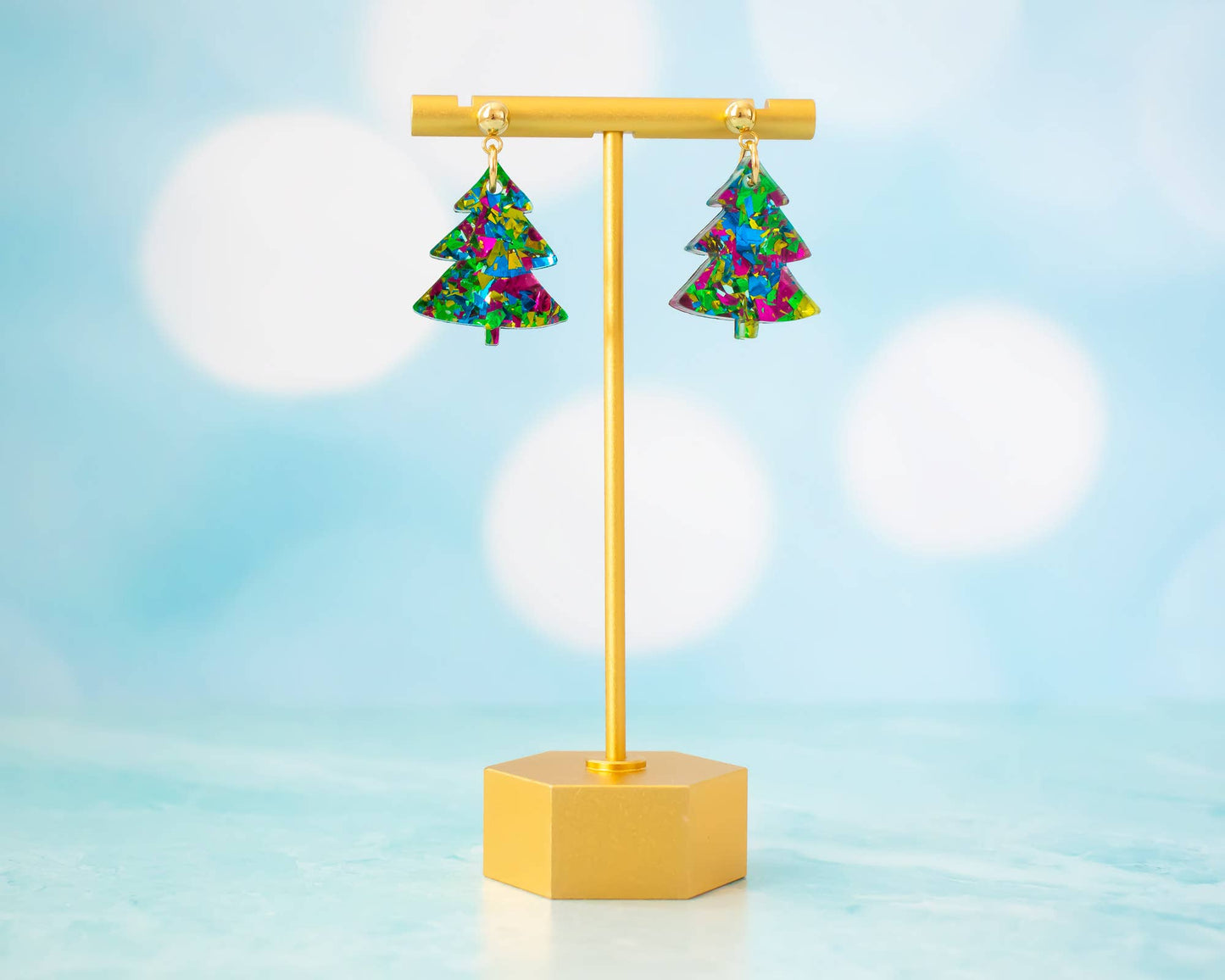 Christmas Tree Green Glitter Holiday Earring