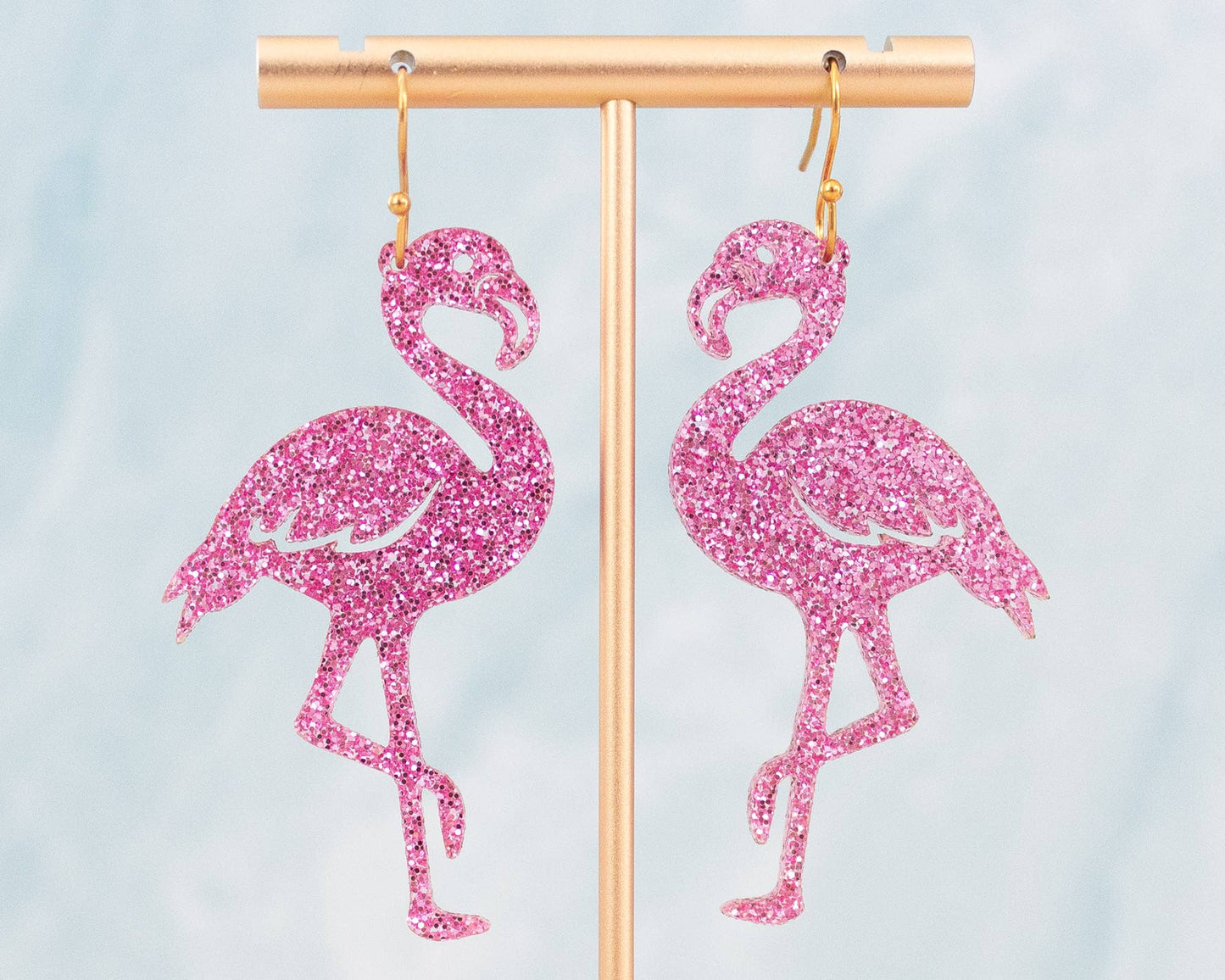 Pink Glitter Flamingo Earrings