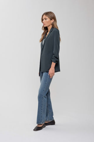 Solid Ruched Sleeve Blazer