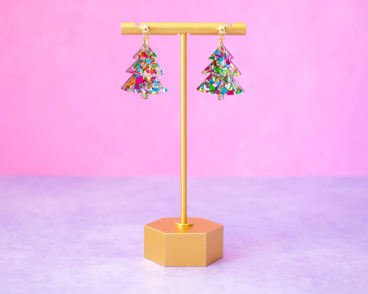 Christmas Tree Multi Glitter Holiday Earring