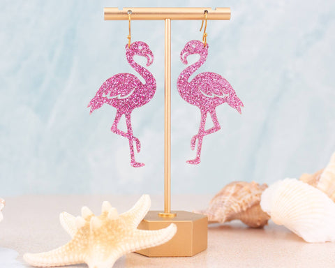 Pink Glitter Flamingo Earrings