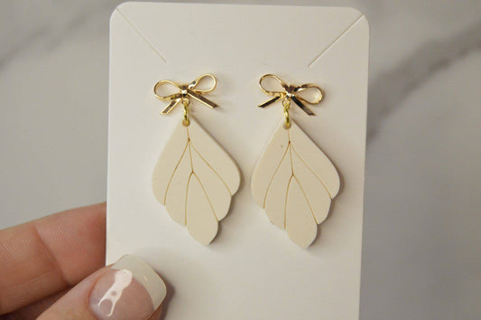 Drop Leaf Earrings With Gold Bow