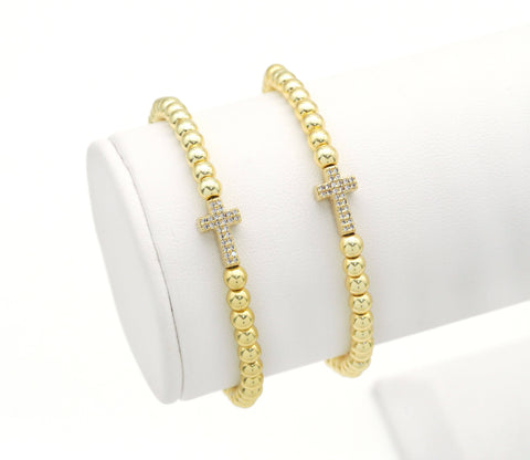 Gold Filled CZ Cross Stretch Bracelet