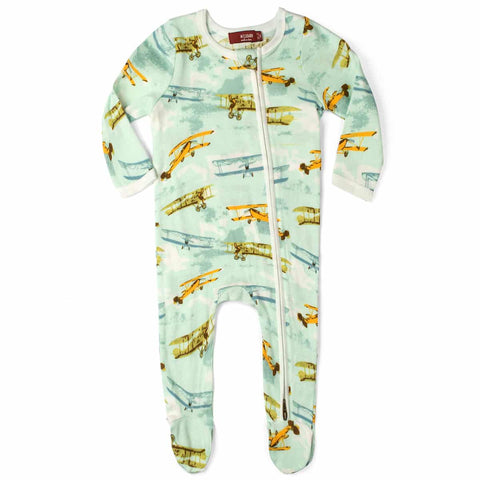 Vintage Planes Organic Cotton Zipper Footed Romper