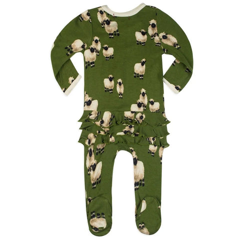 Valais Sheep Bamboo Ruffle Zipper Footed Romper