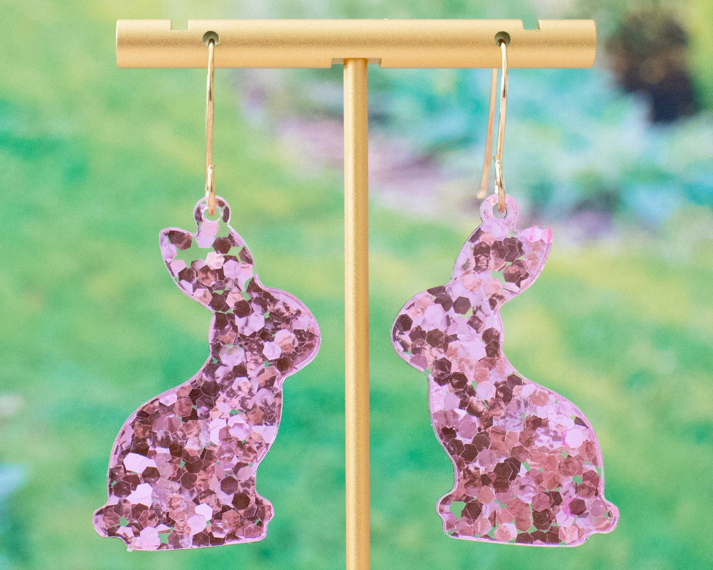 Pink Sequin Rabbit Glitter Dangles