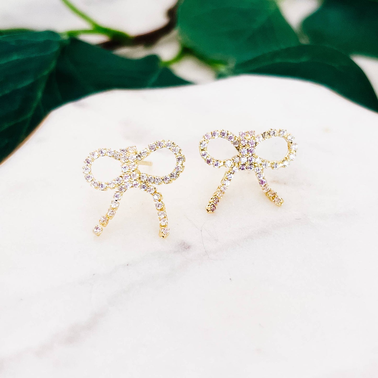 Rhinestone Bow Stud Earrings