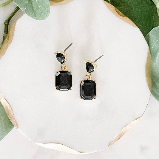 Black Two-drop crystal earrings