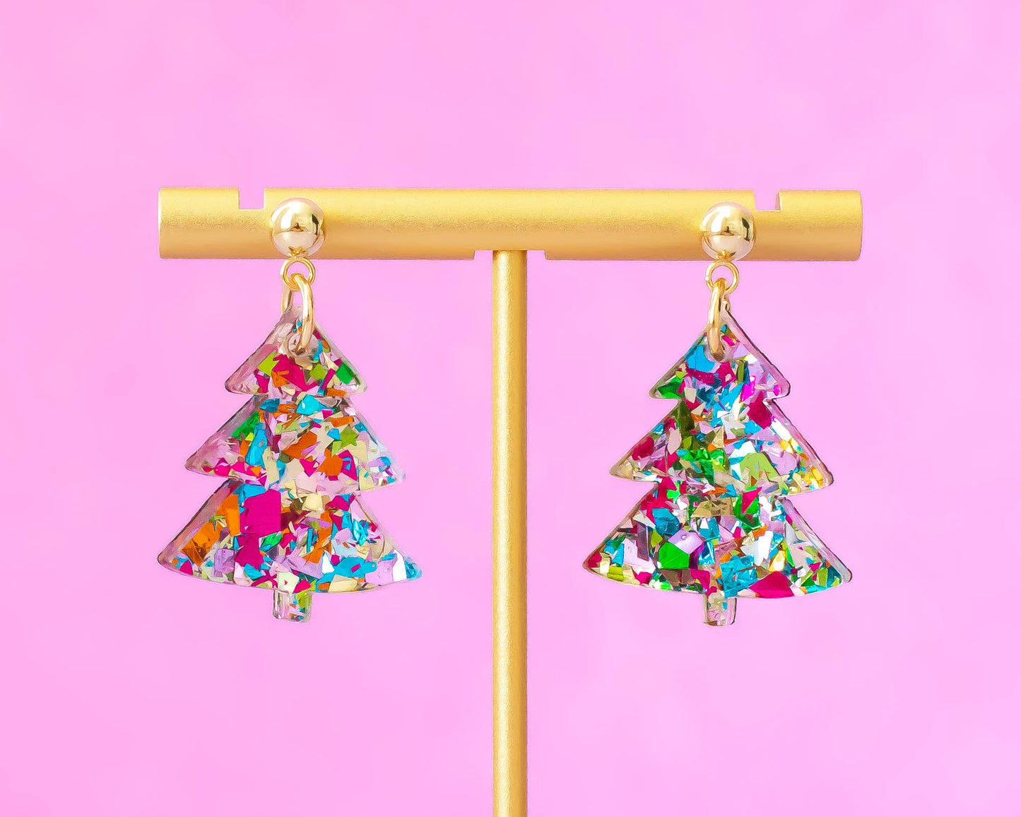 Christmas Tree Multi Glitter Holiday Earring