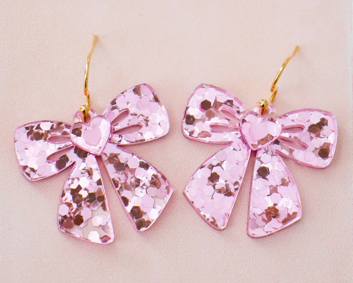 Pink Sequin Bow Earrings