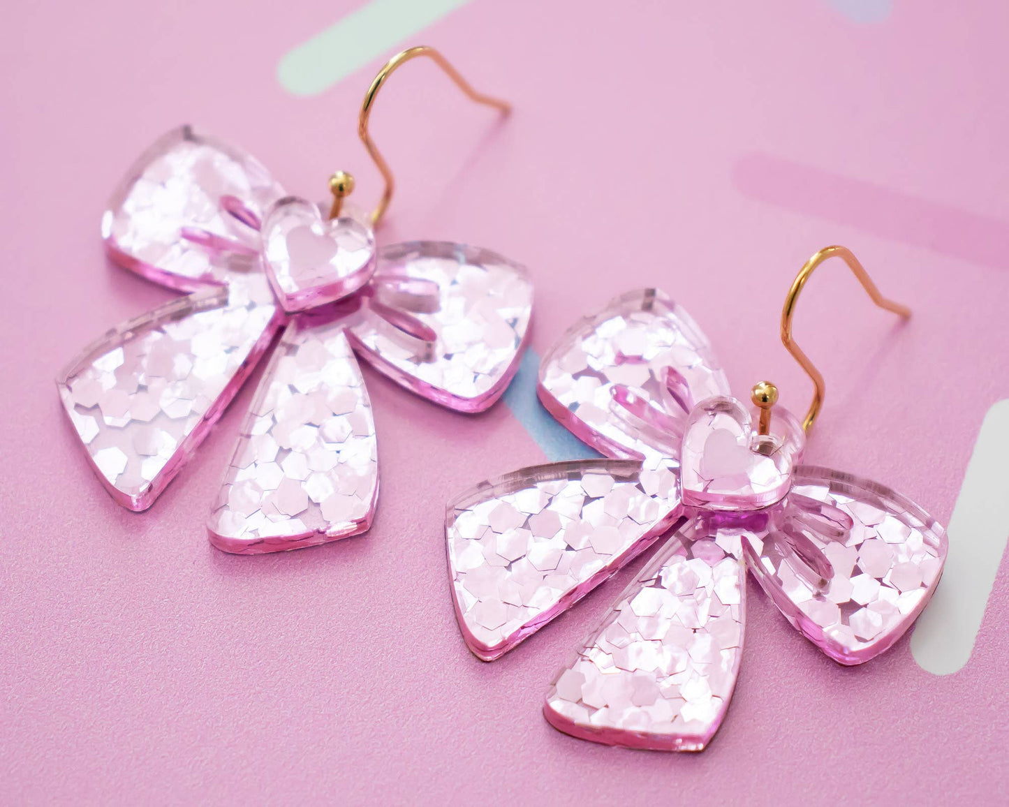 Pink Sequin Bow Earrings