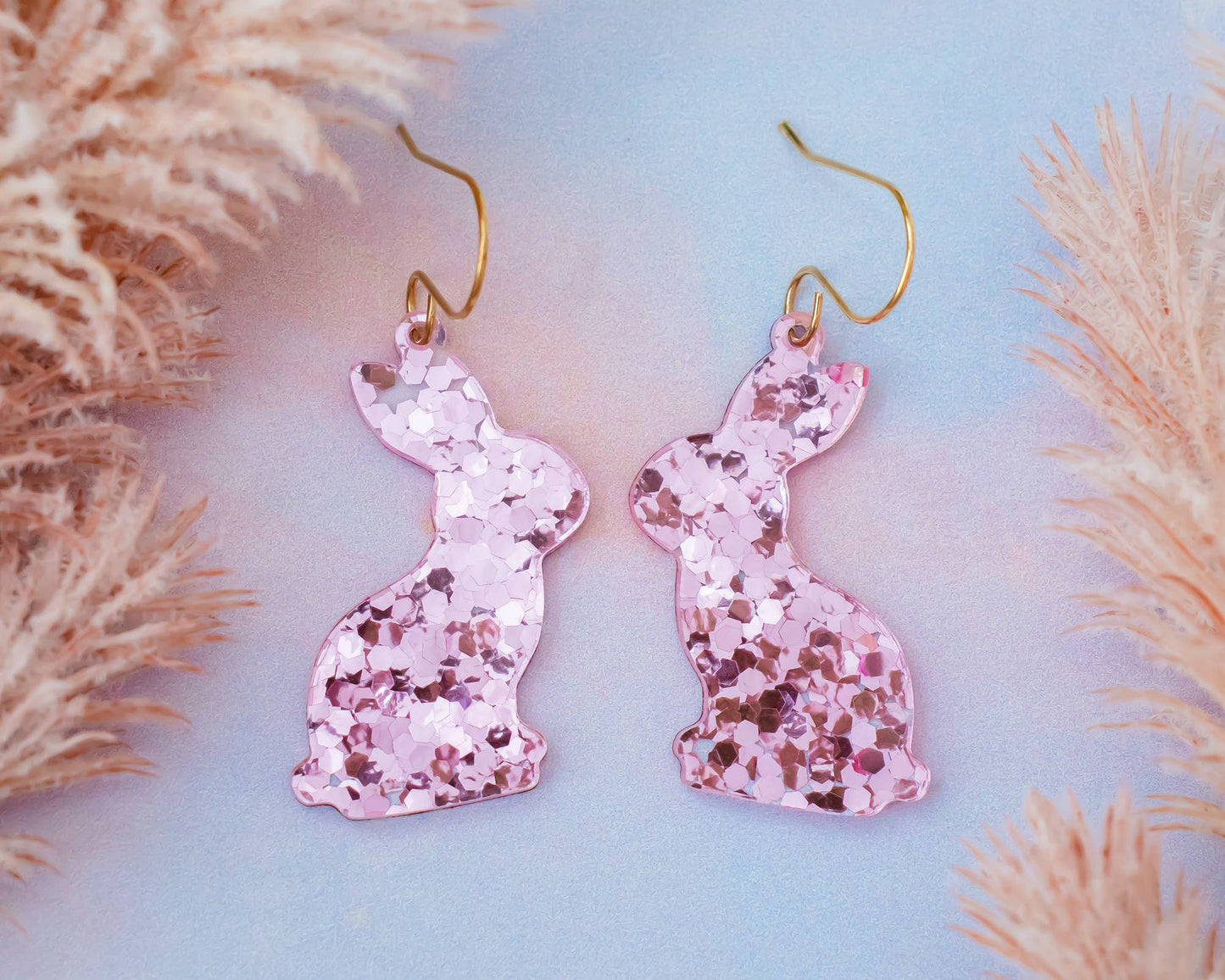 Pink Sequin Rabbit Glitter Dangles