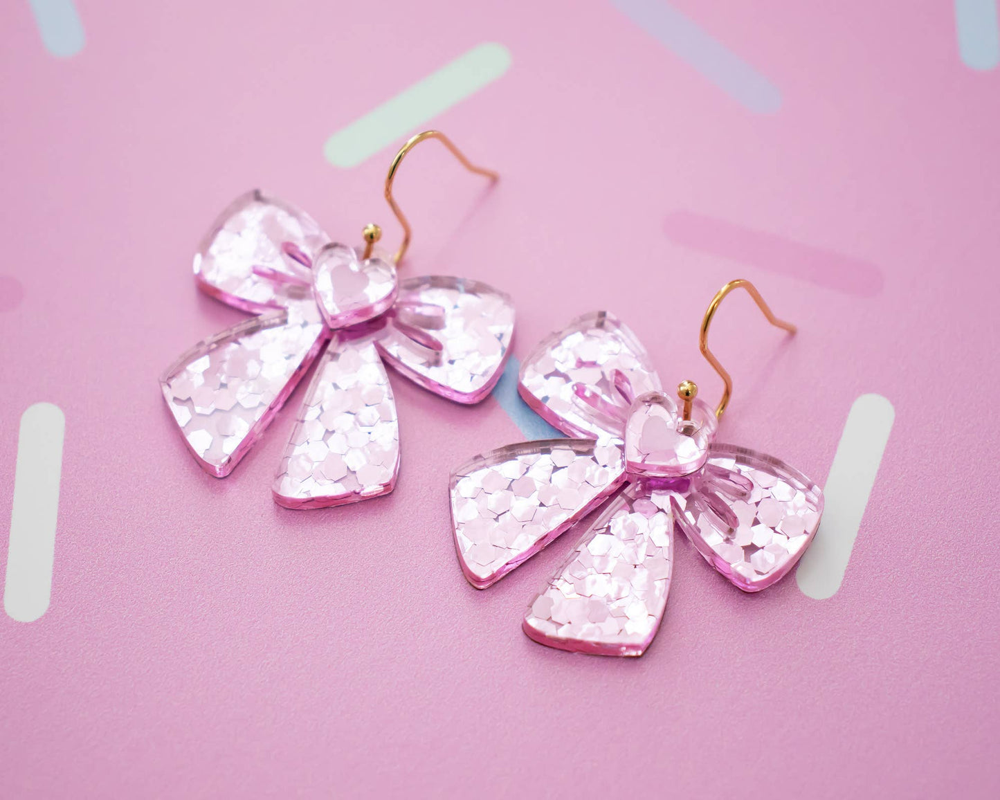 Pink Sequin Bow Earrings