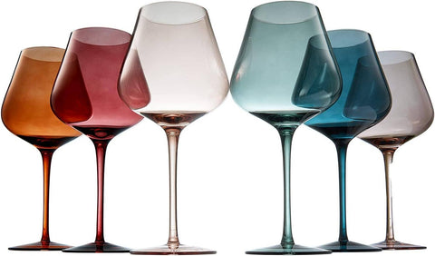 Pastel Large Colored Crystal Wine Glass Set of 6