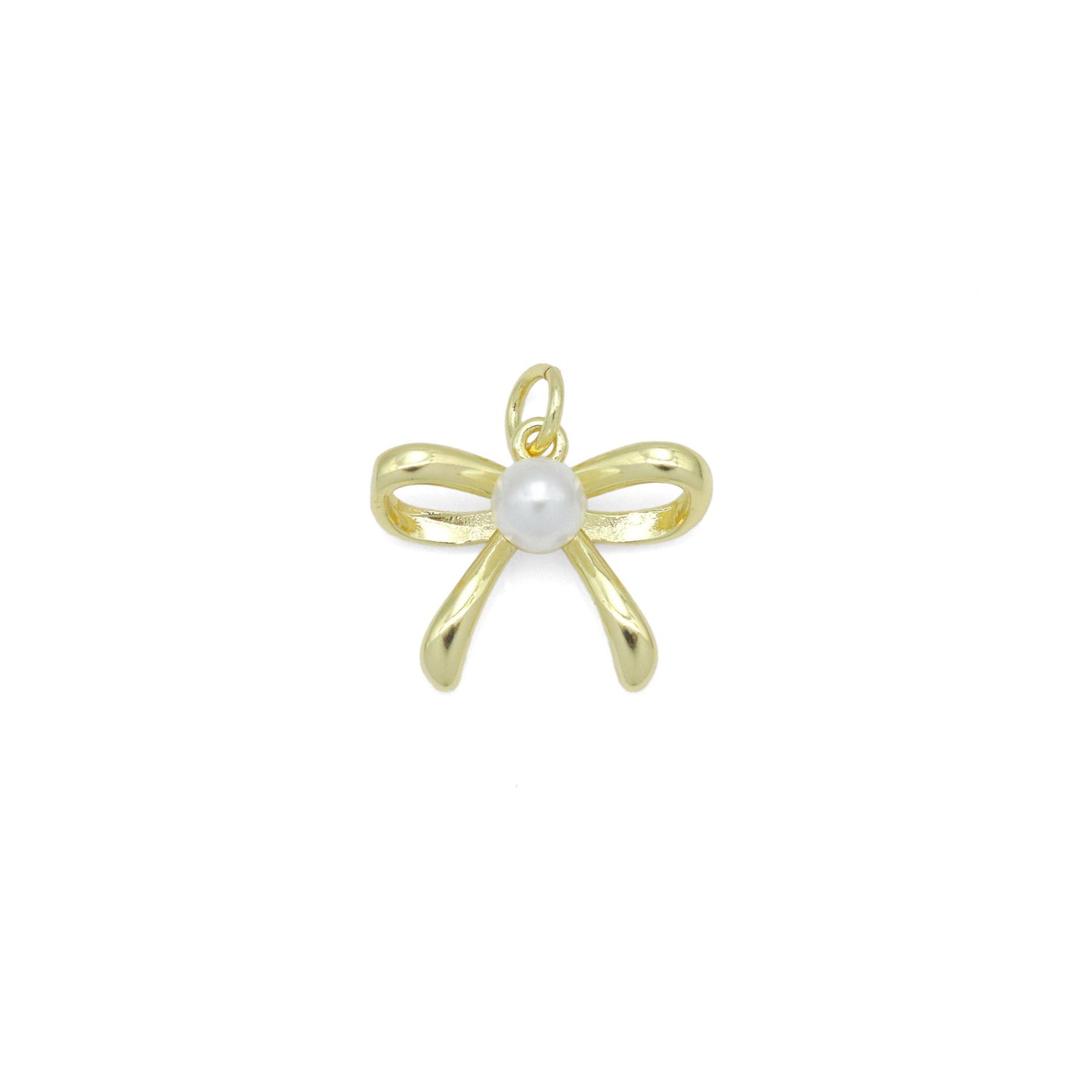 Gold White Pearl Bowknot Charm Pendant