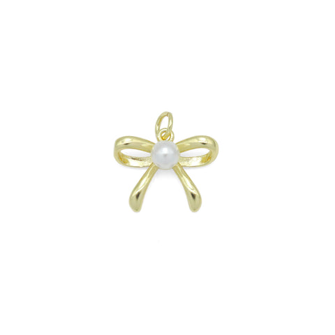 Gold White Pearl Bowknot Charm Pendant