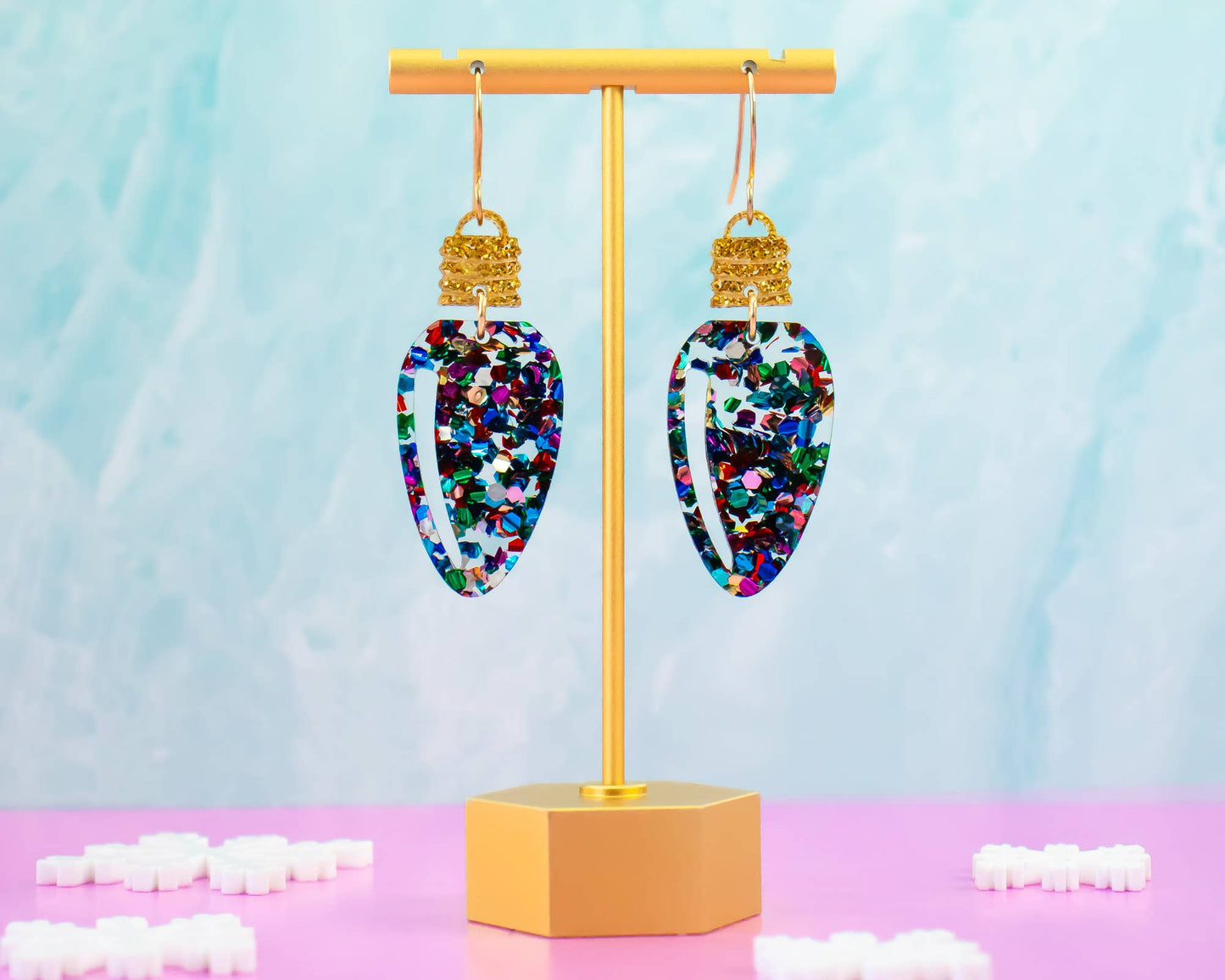 Christmas Bulb Multi-Color Glitter Holiday Earring