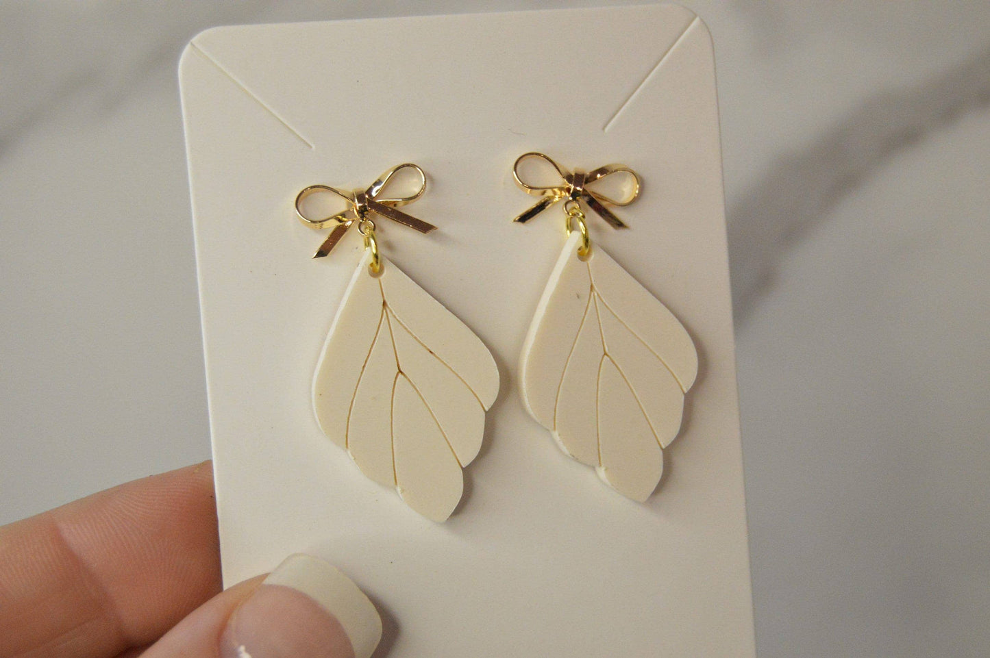 Drop Leaf Earrings With Gold Bow