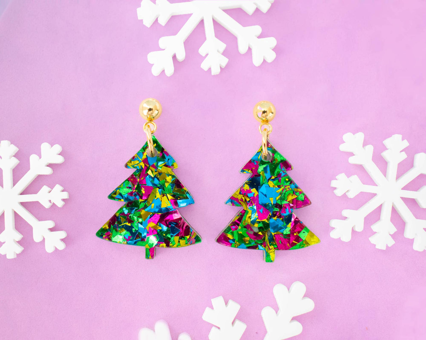 Christmas Tree Green Glitter Holiday Earring