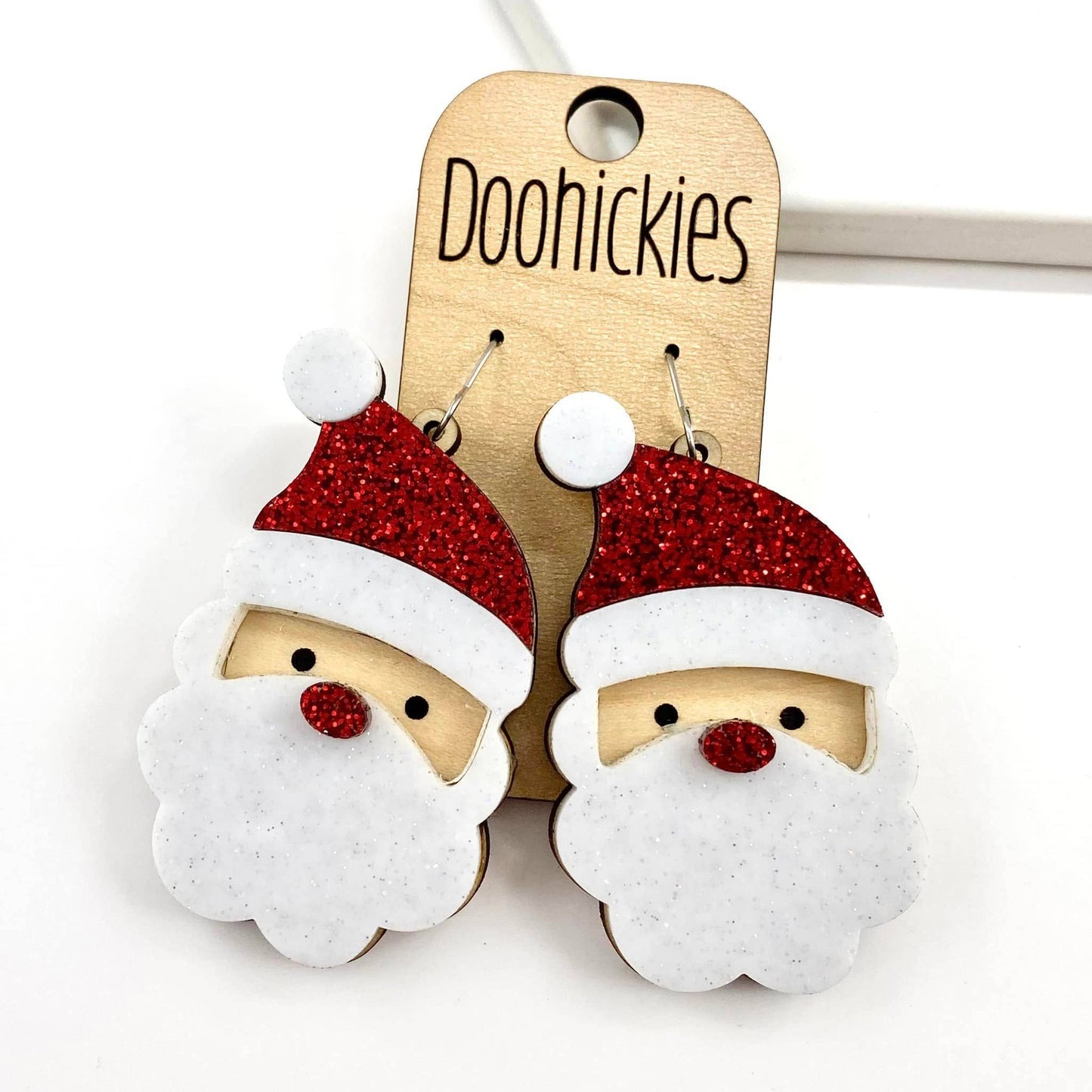 Red Nose Glitter Acrylic Santa Dangles Earrings