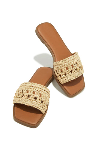 Natural Raffia Slip On Sandal