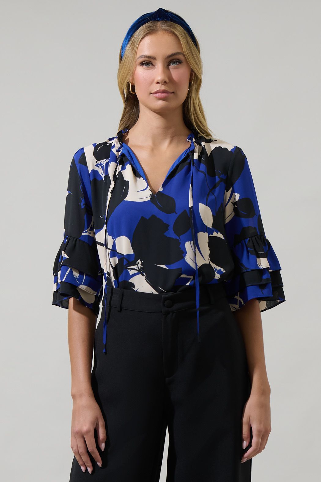 Anthem Split Neck Ruffle Blouse