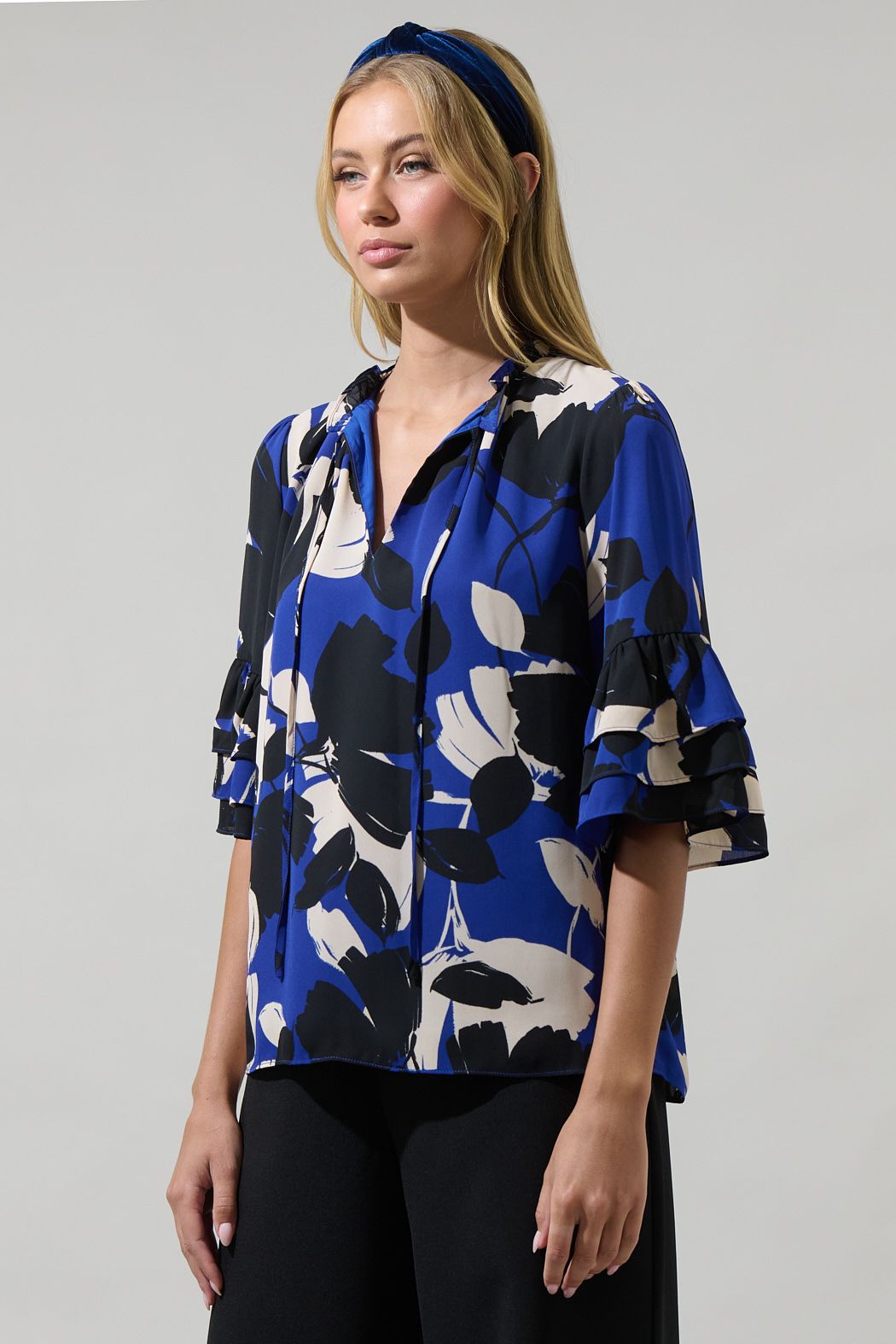 Anthem Split Neck Ruffle Blouse