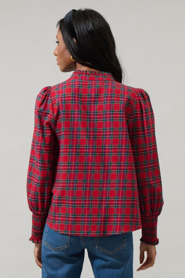 Chapman Plaid Split Neck Top