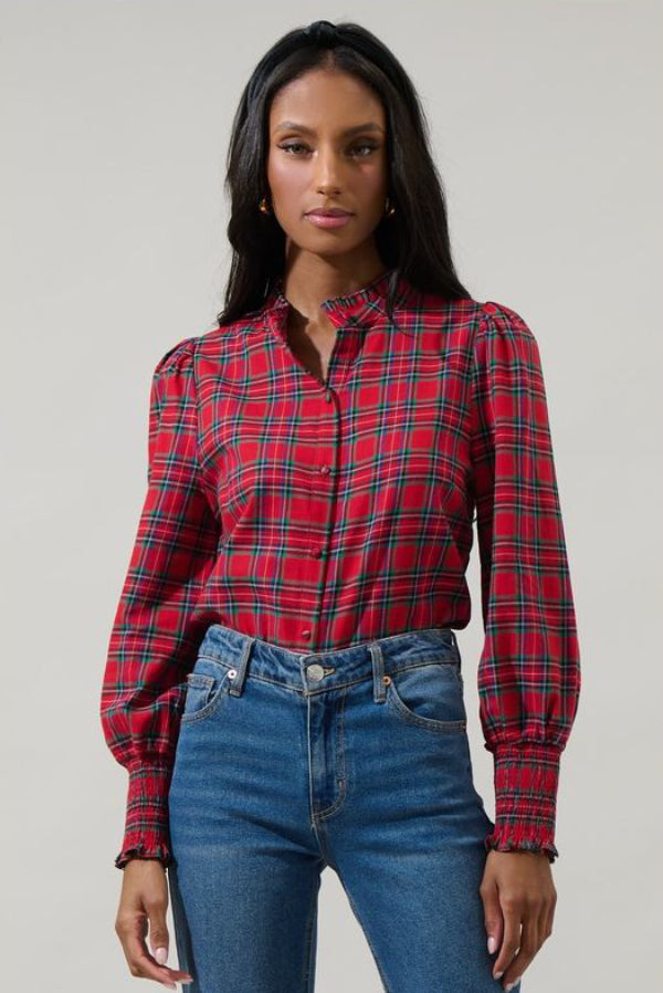 Chapman Plaid Split Neck Top