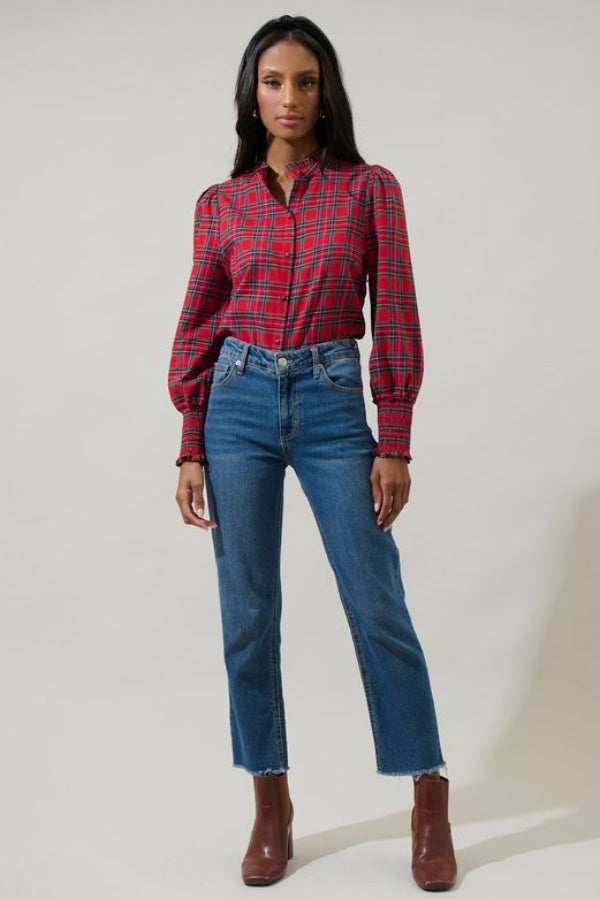 Chapman Plaid Split Neck Top