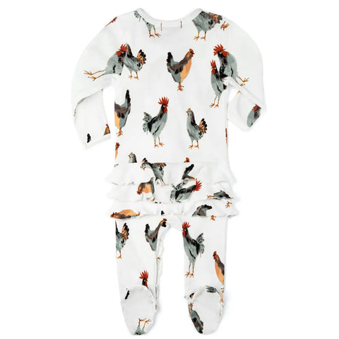 Chicken Organic Cotton Ruffle Zipper Footed Romper