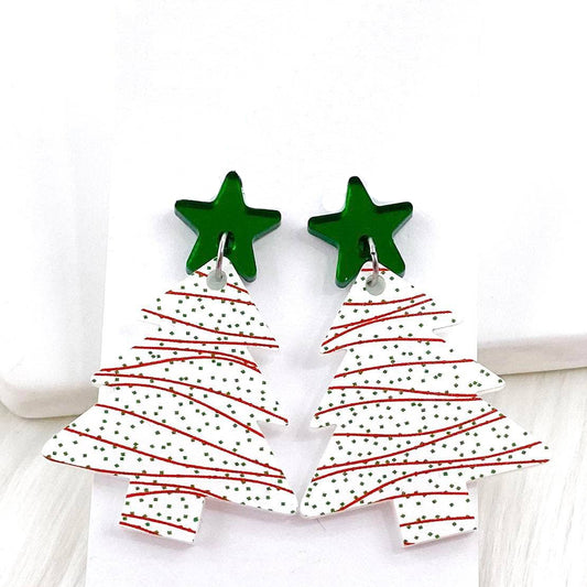 Green Star & Festive Tree Acrylic Dangle Earrings