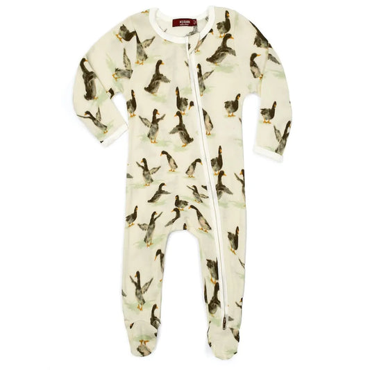 Duck Organic Cotton Zipper Footed Romper