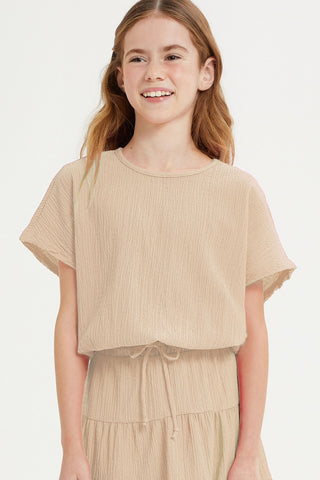 Girls Elastic Waist Crinkled Texture Top