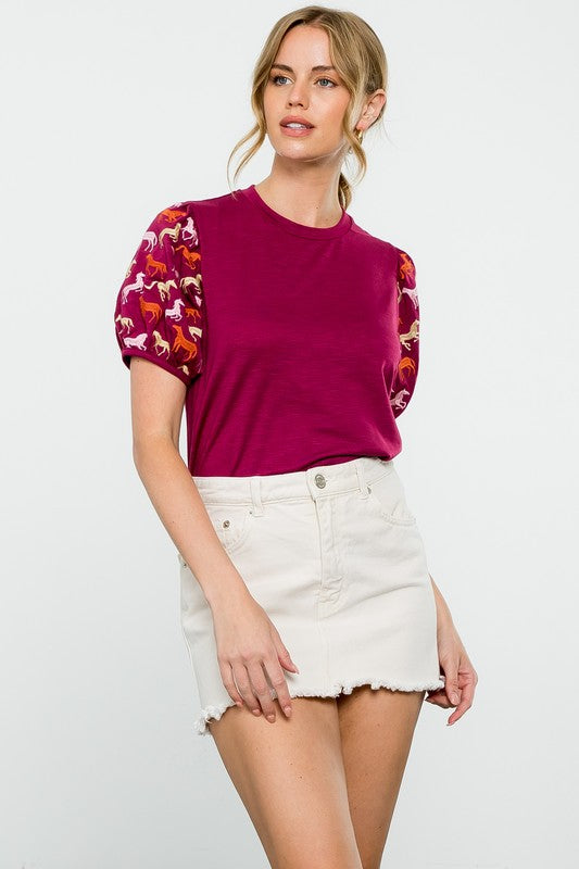 Embroidered Horse Print Top