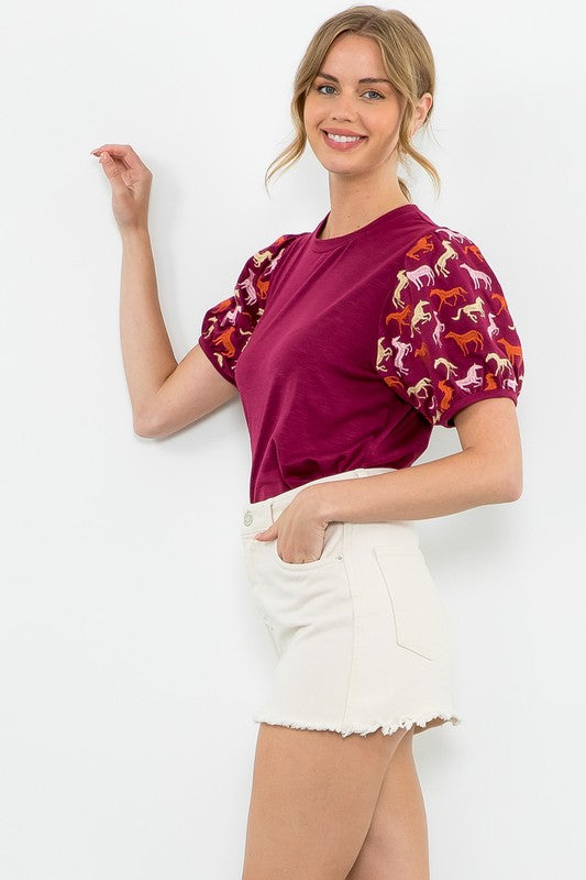 Embroidered Horse Print Top