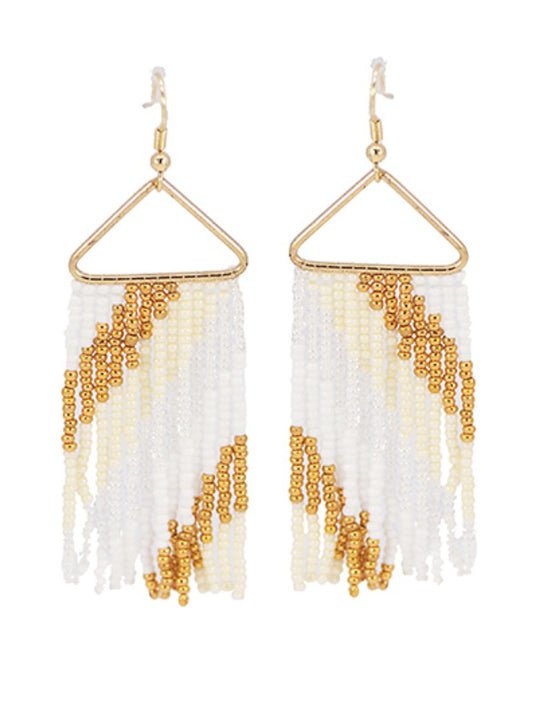 Triangle & Seed Bead Tassel Earrings