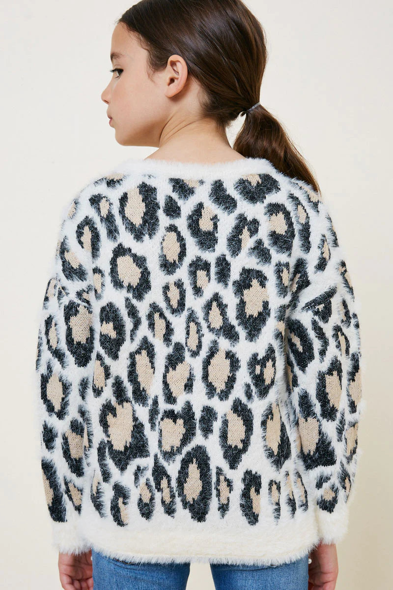 Girls Leopard Mohair Pullover Sweater