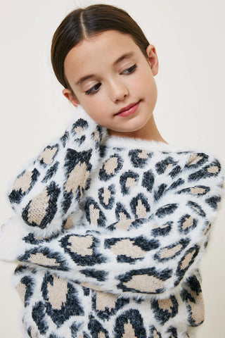 Girls Leopard Mohair Pullover Sweater