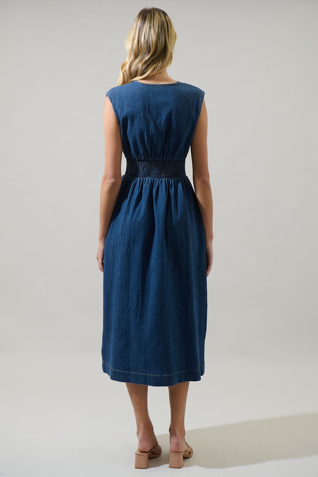 Gabriella Denim Lula Sleeveless Smocked Midi Dress