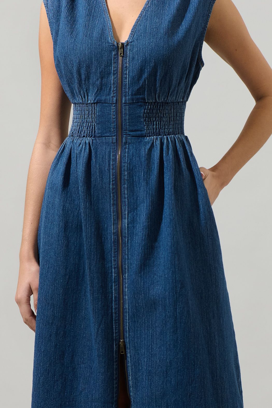 Gabriella Denim Lula Sleeveless Smocked Midi Dress