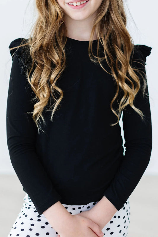 Girls Black Ruffle Tee