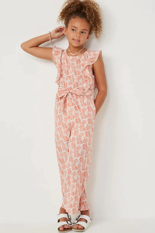 Girls Botanical Print Ruffled Jumpsuit