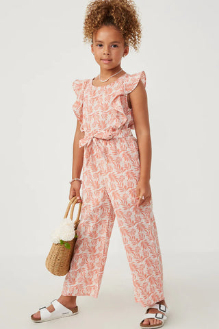 Girls Botanical Print Ruffled Jumpsuit