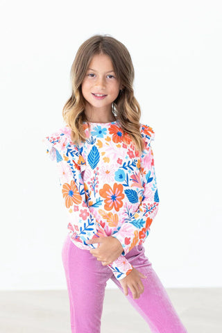 Girls Colorful Carnations Ruffle Tee