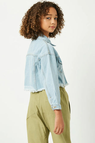 Girls Cut-Off Cropped Denim Jacket