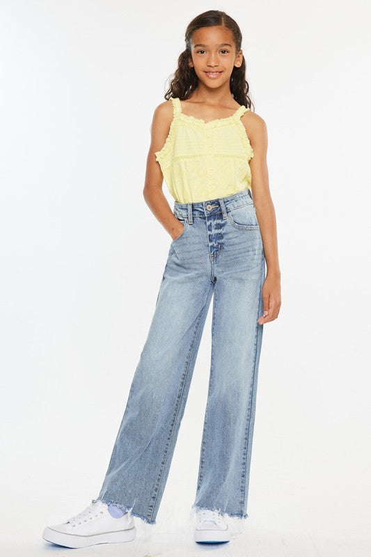 Girls High Rise Slim Wide Leg Jeans